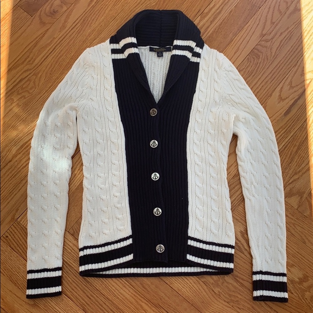 Brooks Brothers Supima Cotton Navy&White Cardigan